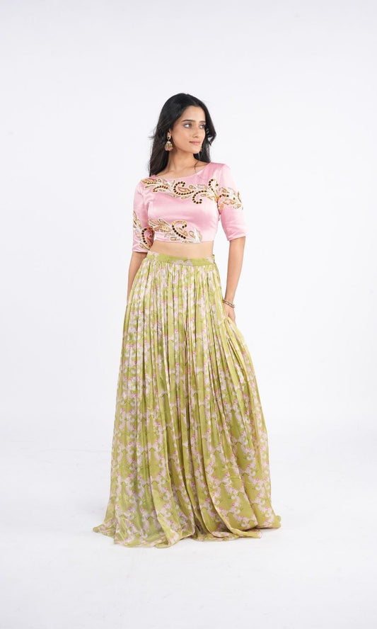 Peachy baroque lehenga