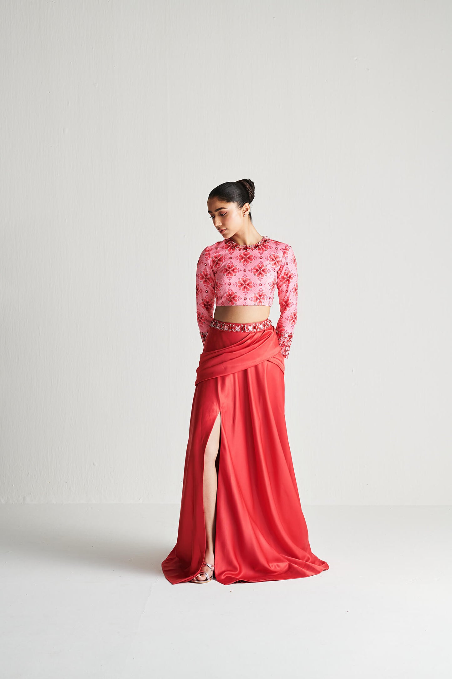 GODDESS RED DRAPED LEHENGA