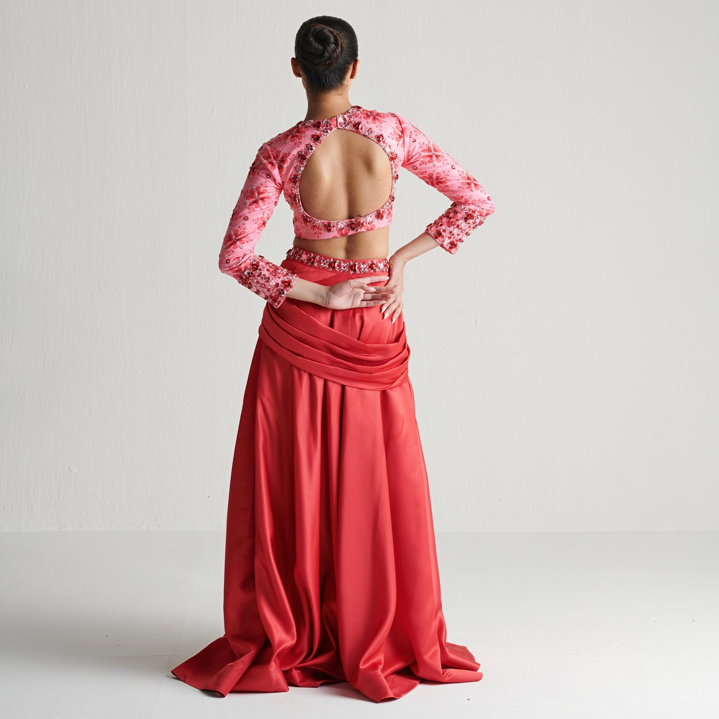 GODDESS RED DRAPED LEHENGA