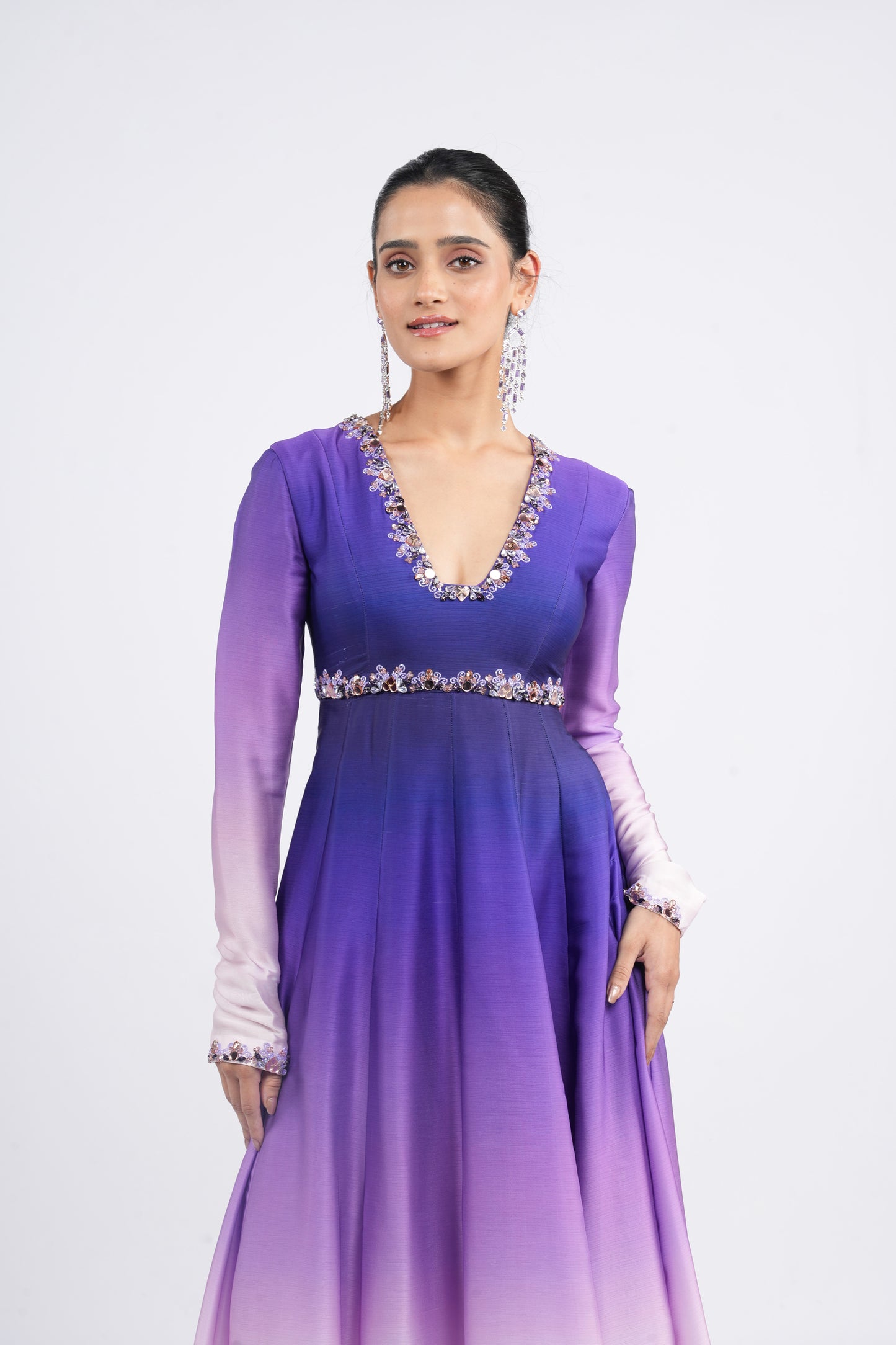 Designer Setting Violet Anarkali Set – Elegant Festive Collection from Albeli Luxe