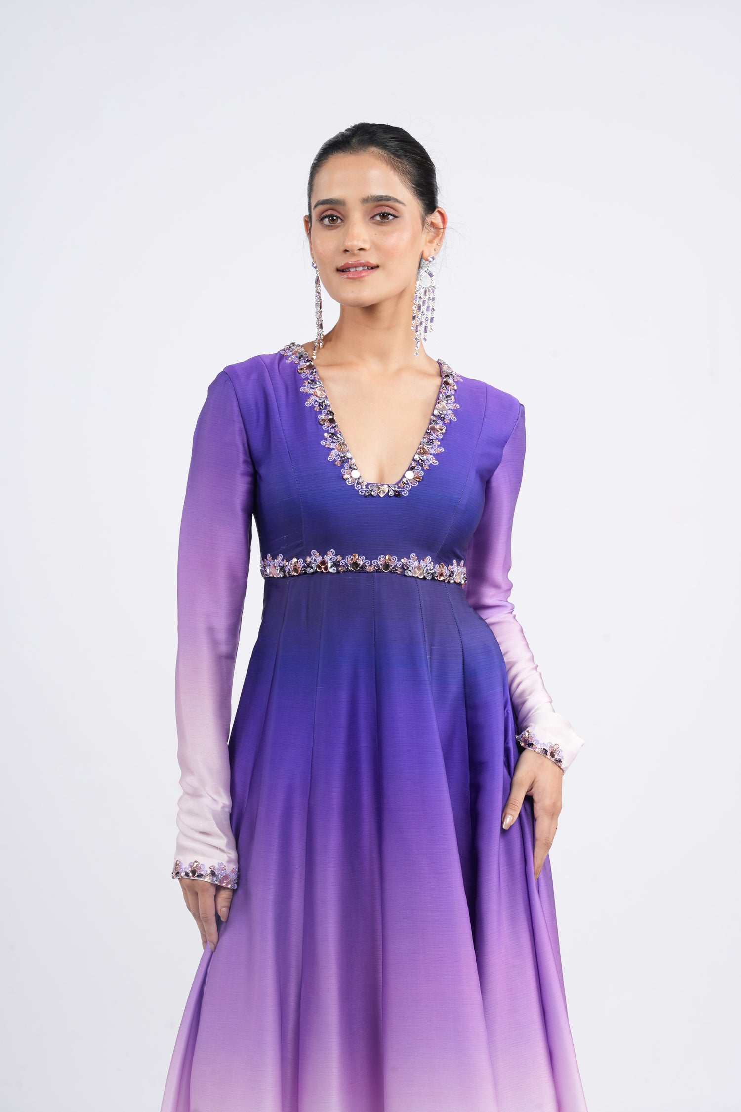 Designer Setting Violet Anarkali Set – Elegant Festive Collection from Albeli Luxe