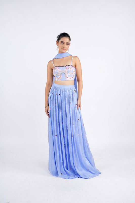 The Dreamy Blue Skirt With The Icy Queen Blouse – Albeli Luxe Designer Festive Wear Outfit